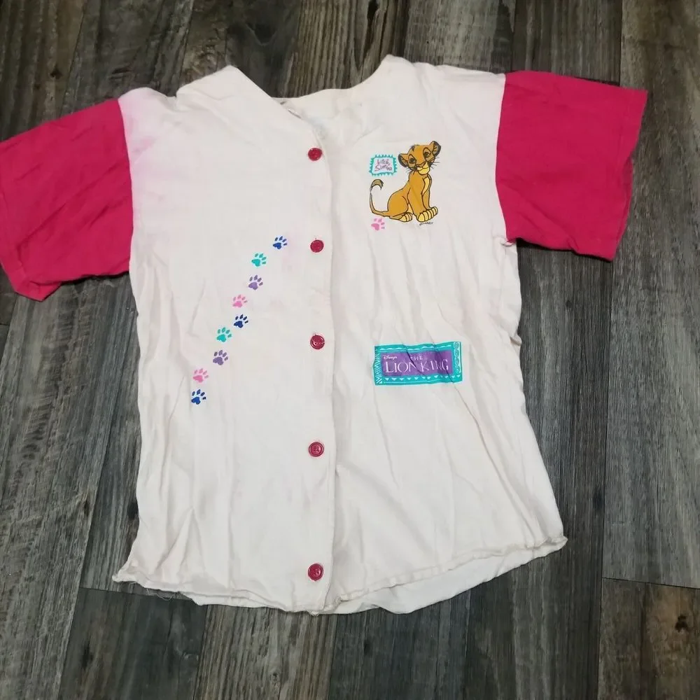 Rare Vintage DISNEY’S The Lion King Button Up Youth Size Large‎ 14 Stained Ink